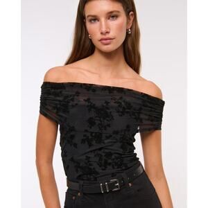 Abercrombie & Fitch Mesh Foldover Bodysuit Black Velvet Burnout XL Whimsigoth